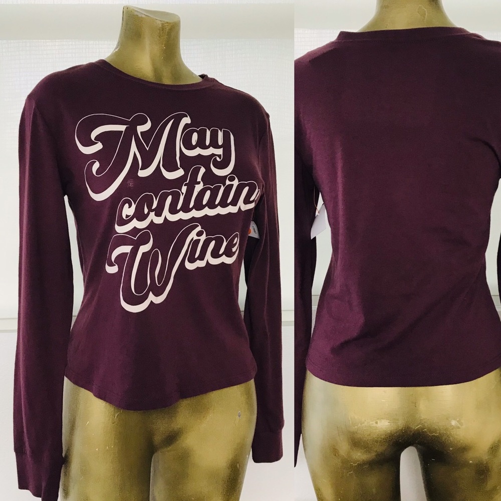 NWT Zoe + Liv MAY CONTAIN WINE Long Sleeve TEE XL